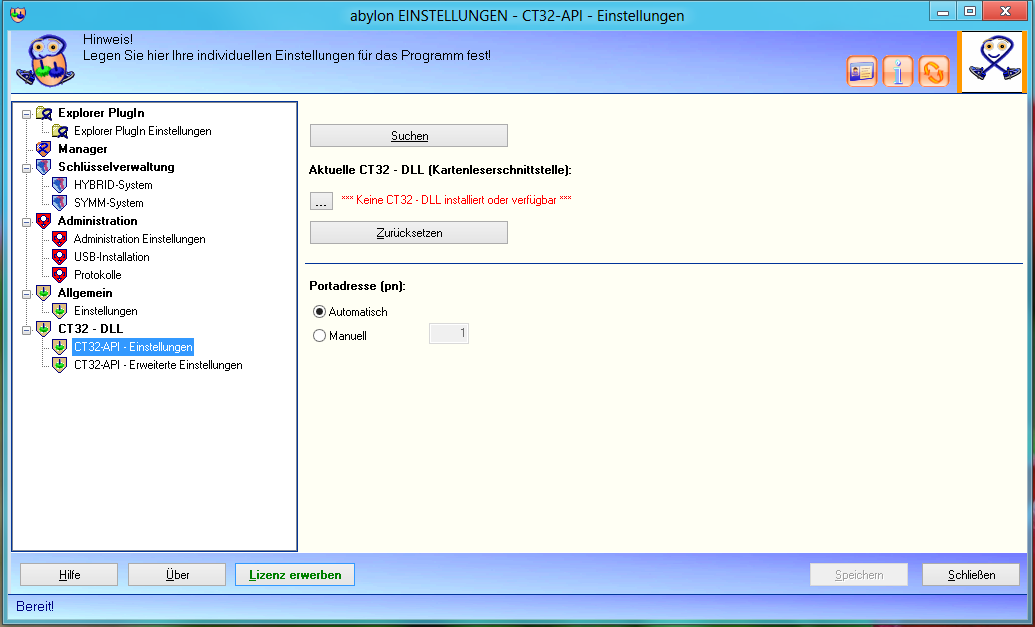 Screenshot: Windows7-Version10 28 Einstellungen Ct32-Api-Einstellungen.PNG