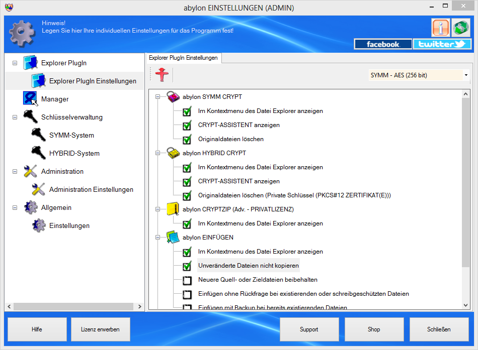 Screenshot: Windows8-Version11 05 Einstellungen Explorer-Plugin-Einstellungen.PNG