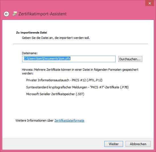 Screenshot: Windows8-Version11 19 Zertifikatsimport-Assistent Importieren.PNG