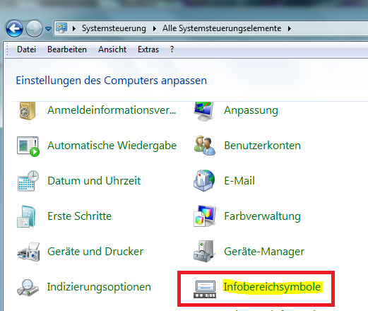 Alle Systemsteuerelemente