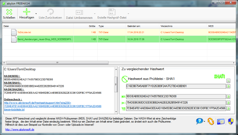 Info graphic RSS feed: Software abylon FREEHASH now completely NEW 