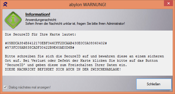 Screenshot: SecureID Anzeige
